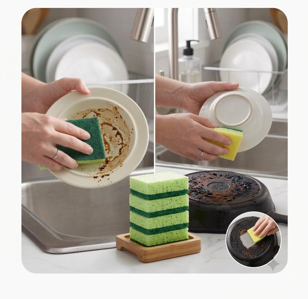 Double-Sided Wood Pulp Kitchen Cleaning Sponge